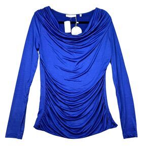 Patrizia Luca Milano Shirt Women's Large Blue Draped Long Sleeve Classy Top NWT